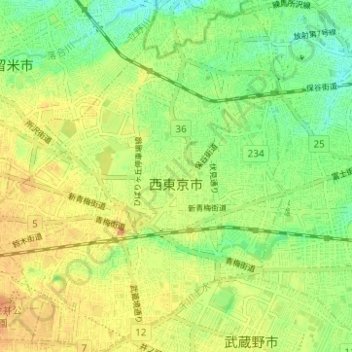 西東京市 topographic map, elevation, terrain