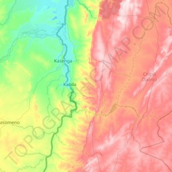 Mwense District topographic map, elevation, terrain