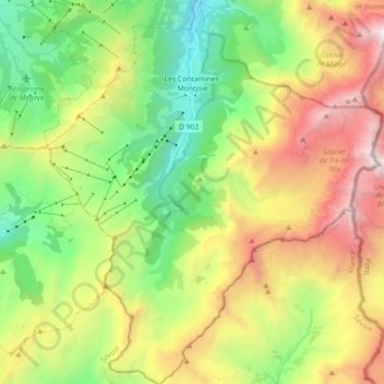 Les Contamines-Montjoie topographic map, elevation, terrain