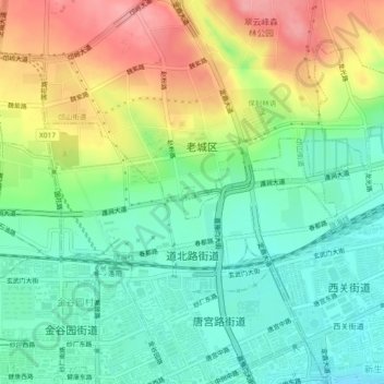 道北路街道 topographic map, elevation, terrain