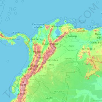 Colombia topographic map, elevation, terrain