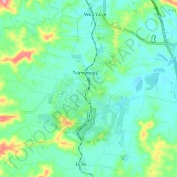 Palmwoods topographic map, elevation, terrain