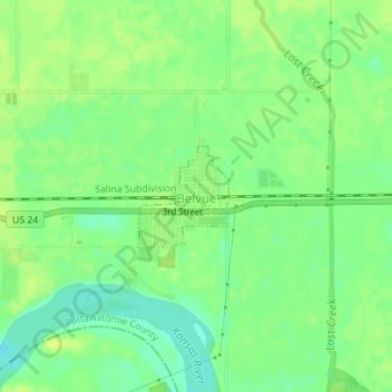 Belvue topographic map, elevation, terrain