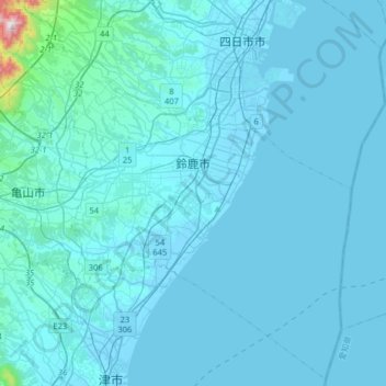 鈴鹿市 topographic map, elevation, terrain