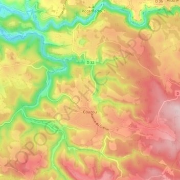 Couzou topographic map, elevation, terrain