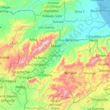 Estado Yaracuy topographic map, elevation, terrain