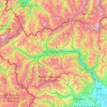 Vallée d'Aoste topographic map, elevation, terrain