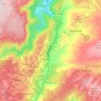 Corujeira e Trinta topographic map, elevation, terrain