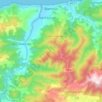 Damous topographic map, elevation, terrain