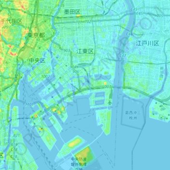 江東区 topographic map, elevation, terrain