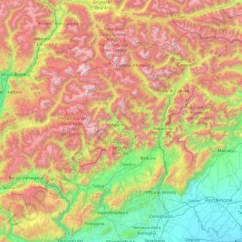 Dolomiten topographic map, elevation, terrain