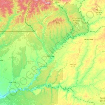 Kabompo River topographic map, elevation, terrain