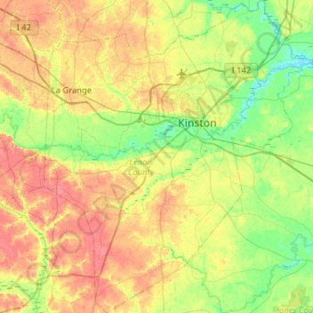 Lenoir County topographic map, elevation, terrain