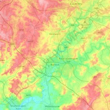 Warwick topographic map, elevation, terrain