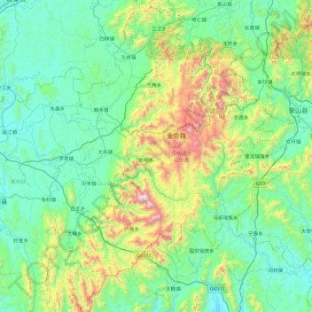 金秀瑶族自治县 topographic map, elevation, terrain