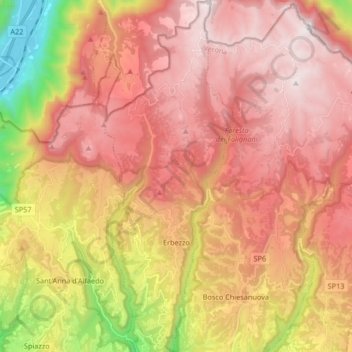 Erbezzo topographic map, elevation, terrain
