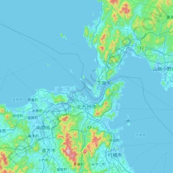 北九州市 topographic map, elevation, terrain