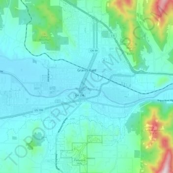 Grants Pass topographic map, elevation, terrain