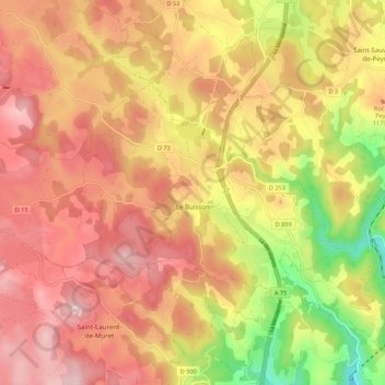 Le Buisson topographic map, elevation, terrain