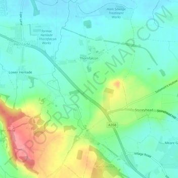 Thornfalcon topographic map, elevation, terrain