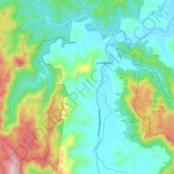 Cambroon topographic map, elevation, terrain