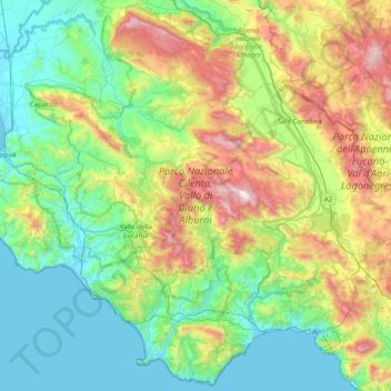 Parco Nazionale Cilento, Vallo di Diano e Alburni topographic map, elevation, terrain
