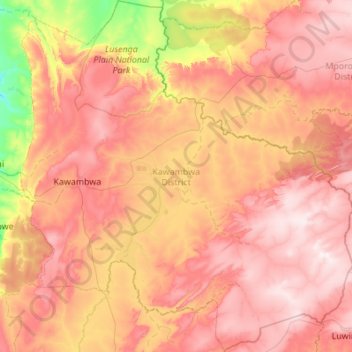 Kawambwa District topographic map, elevation, terrain