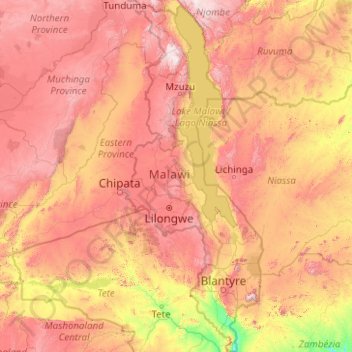 Malawi topographic map, elevation, terrain