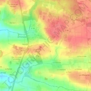 Crevin topographic map, elevation, terrain