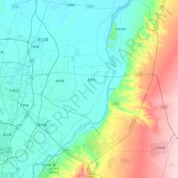 兴庆区 topographic map, elevation, terrain