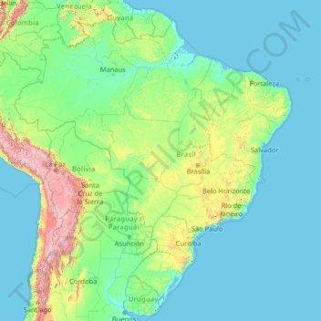 Brasil topographic map, elevation, terrain
