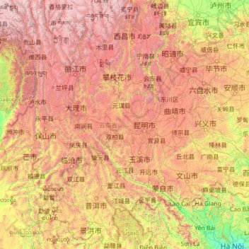 Yunnan topographic map, elevation, terrain