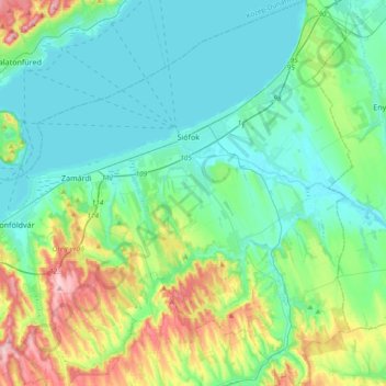 Siófoki kistérség topographic map, elevation, terrain