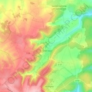 Sury-en-Vaux topographic map, elevation, terrain