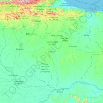Estado Guárico topographic map, elevation, terrain