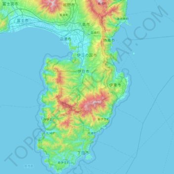 伊豆半島 topographic map, elevation, terrain