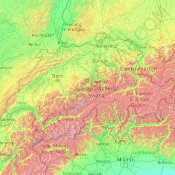 Switzerland topographic map, elevation, terrain