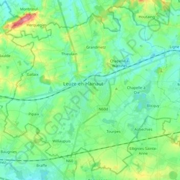 Leuze-en-Hainaut topographic map, elevation, terrain
