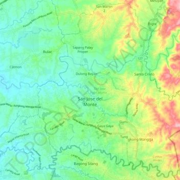 San Jose del Monte topographic map, elevation, terrain