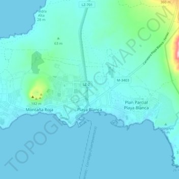 Playa Blanca topographic map, elevation, terrain