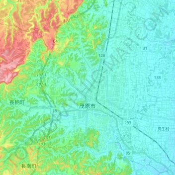 茂原市 topographic map, elevation, terrain