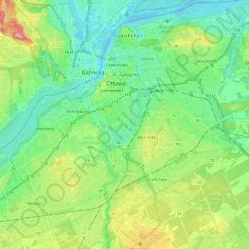 (Old) Ottawa topographic map, elevation, terrain