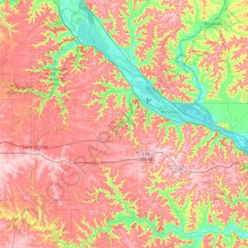 Winona County topographic map, elevation, terrain
