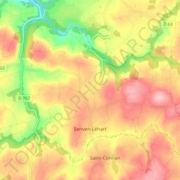 Senven-Léhart topographic map, elevation, terrain