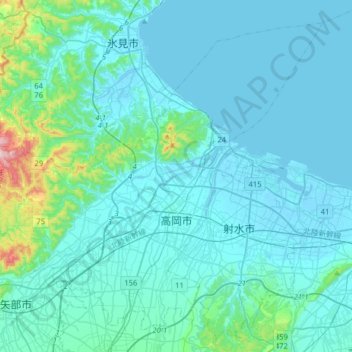 Takaoka topographic map, elevation, terrain