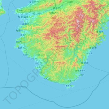 和歌山県 topographic map, elevation, terrain