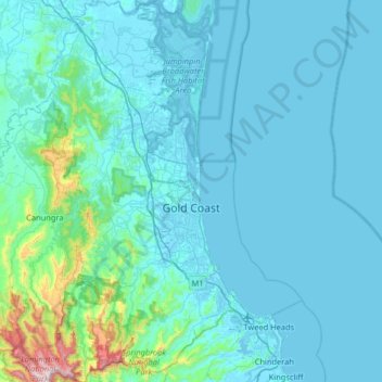 Gold Coast topographic map, elevation, terrain