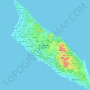 Aruba topographic map, elevation, terrain