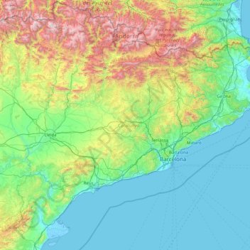 Catalonia topographic map, elevation, terrain
