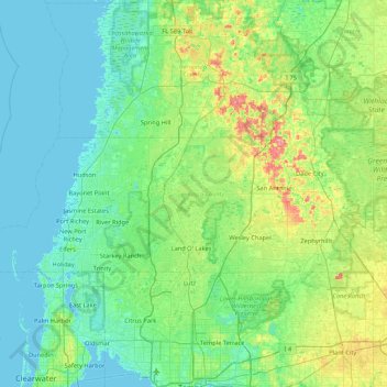 Pasco County topographic map, elevation, terrain